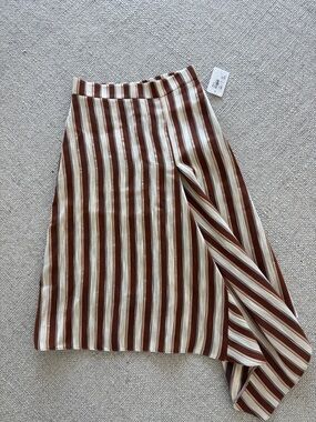 Striped Brown and Cream Italian Asymmetric Midi Skirt